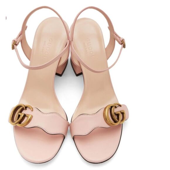 Gucci Marmont Pink Leather Gg Ankle Strap Block Heel, EU37/US 7, NWT Authentic - Picture 2 of 14